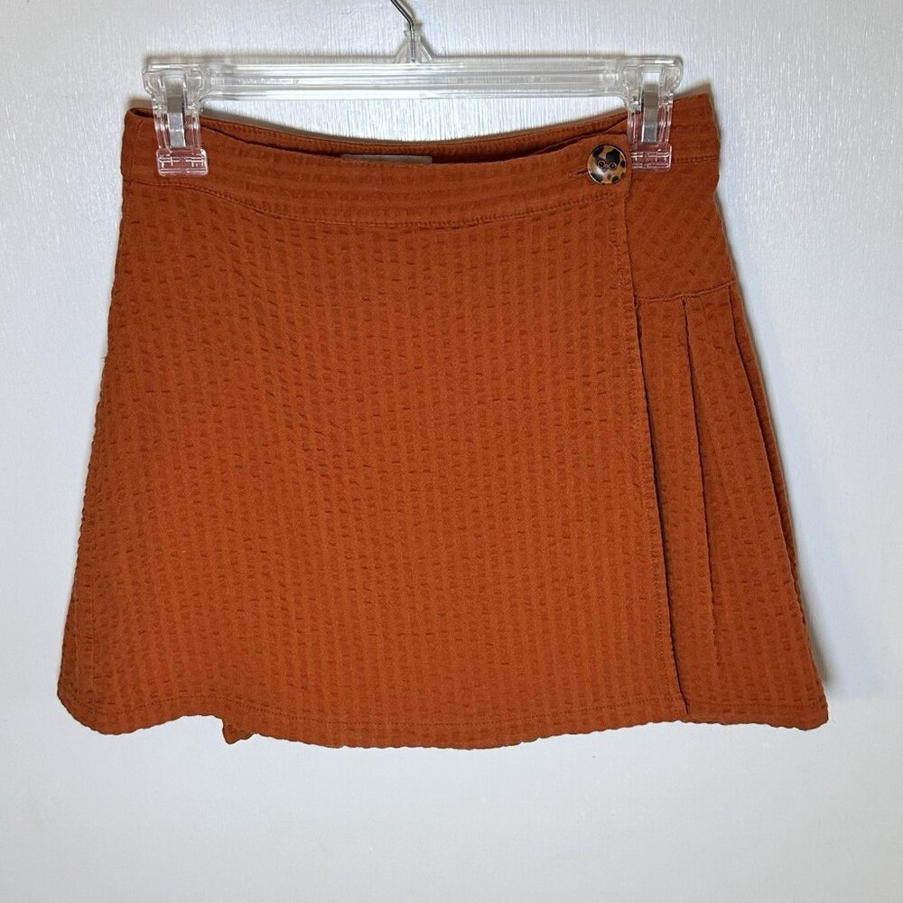 Urban Outfitters Orange Gingham Wrap Pleated Mini Skirt Women's Small-Petite